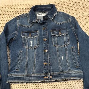 Zara distressed blue denim jacket XL